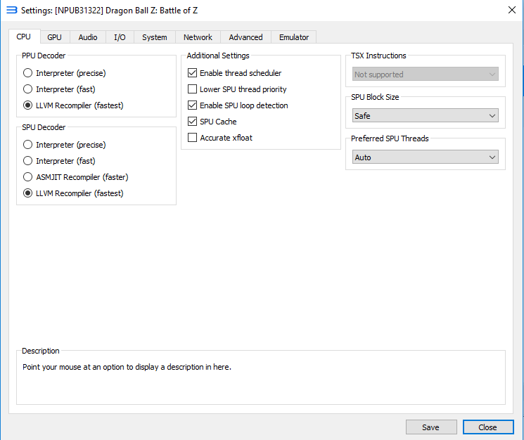 CPU Settings Window